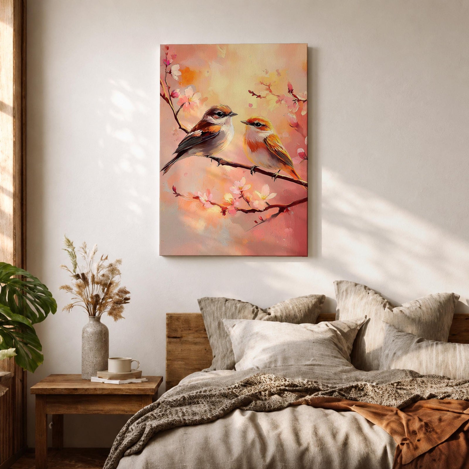 Bird Couple Wildlife Wall Art Love Songbirds Print Floral Nature Gift Bedroom Home Decor