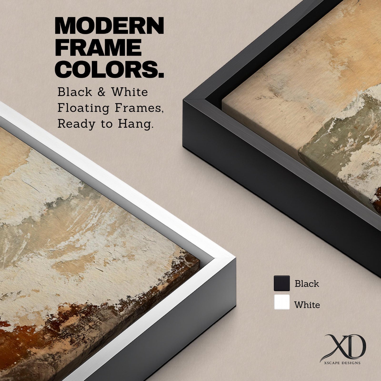 A framed canvas artwork depicting a coastal wave in abstract style with textured brush strokes and rustic elements, capturing the dynamic motion of ocean waves with layered earthy tones and soft highlights.