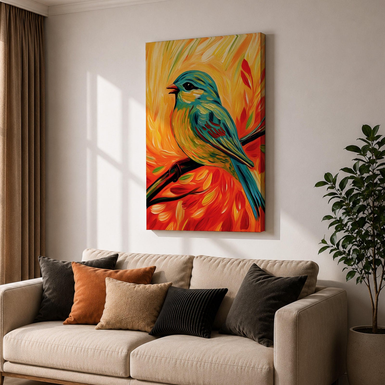 Perched Bird Wildlife Wall Art Garden Songbird Print Nature Gift Living Room Home Decor