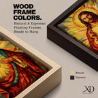 Geometric stained glass style artwork of Jesus Christ with the Sacred Heart glowing on his chest while he raises one hand in blessing, surrounded by radiant golden rays and angular mosaic patterns in warm red and gold tones.