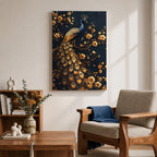 Peacock Bird Wall Art Royal Golden Tail Feather Nature Gift Living Room Home Decor