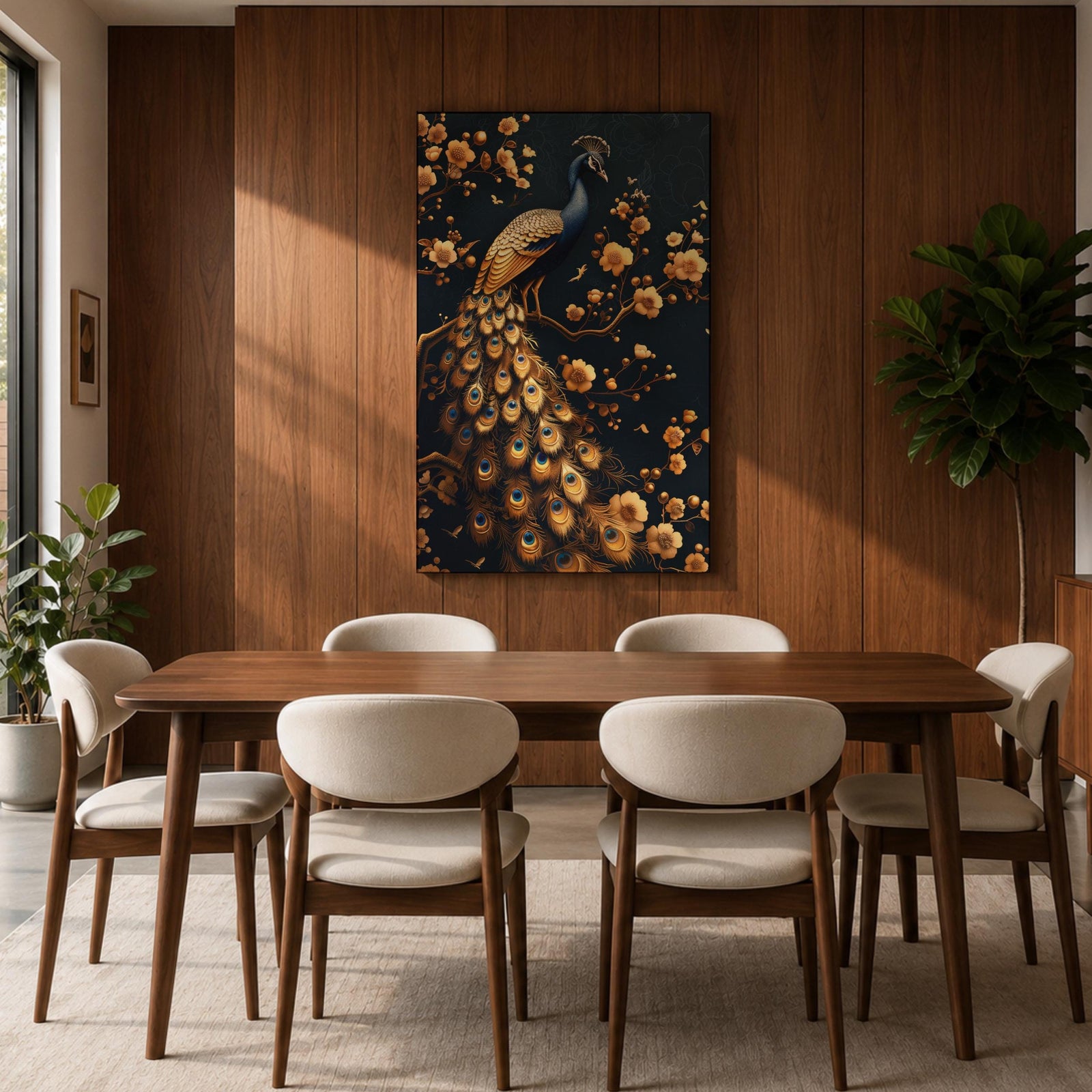 Peacock Bird Wall Art Royal Golden Tail Feather Nature Gift Living Room Home Decor