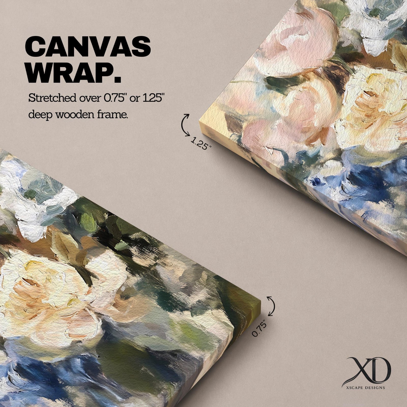 An abstract floral painting featuring loosely blended flowers including roses and other blooms in soft pastel tones with visible brushstrokes, rendered in an impressionistic style on a framed canvas.