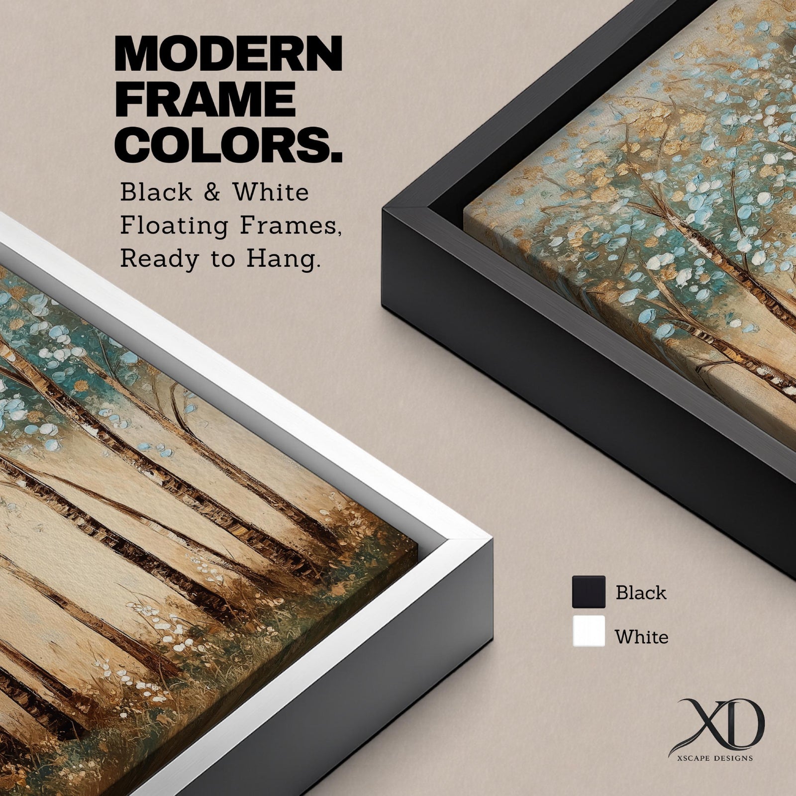 A vintage style framed canvas wall art depicting slender birch trees with textured bark and delicate foliage. The artwork features a rustic botanical theme with soft, muted colors and a natural forest setting, emphasizing the beauty of birch and aspen trees in a serene woodland environment.