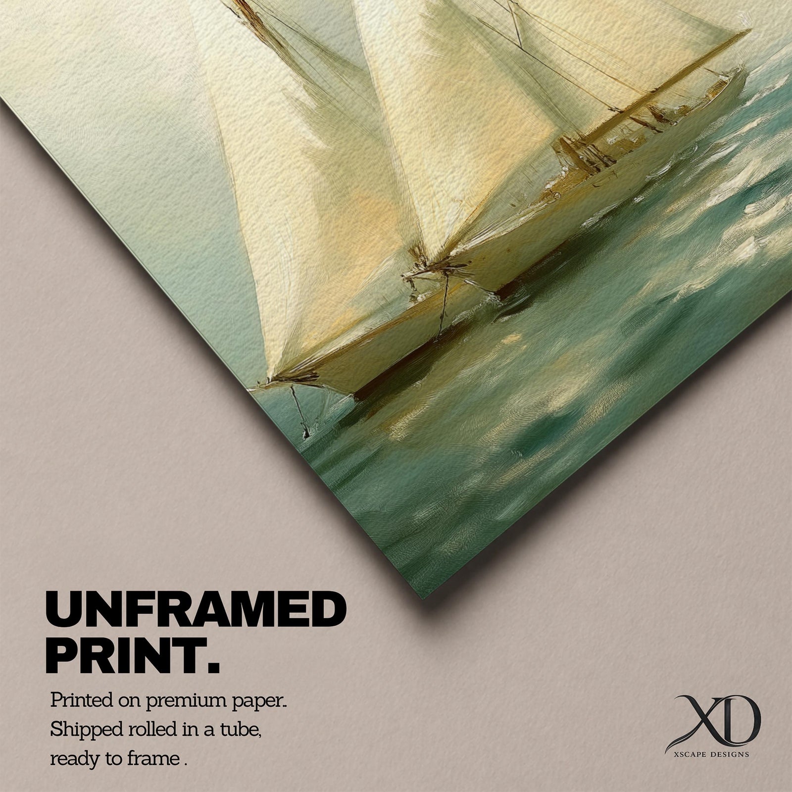 A vintage-style framed canvas painting depicting two sailboats with tall masts on calm water. The artwork features muted tones and soft brushwork, capturing a serene seascape scene with detailed sails and gentle waves, evoking a nostalgic maritime atmosphere.