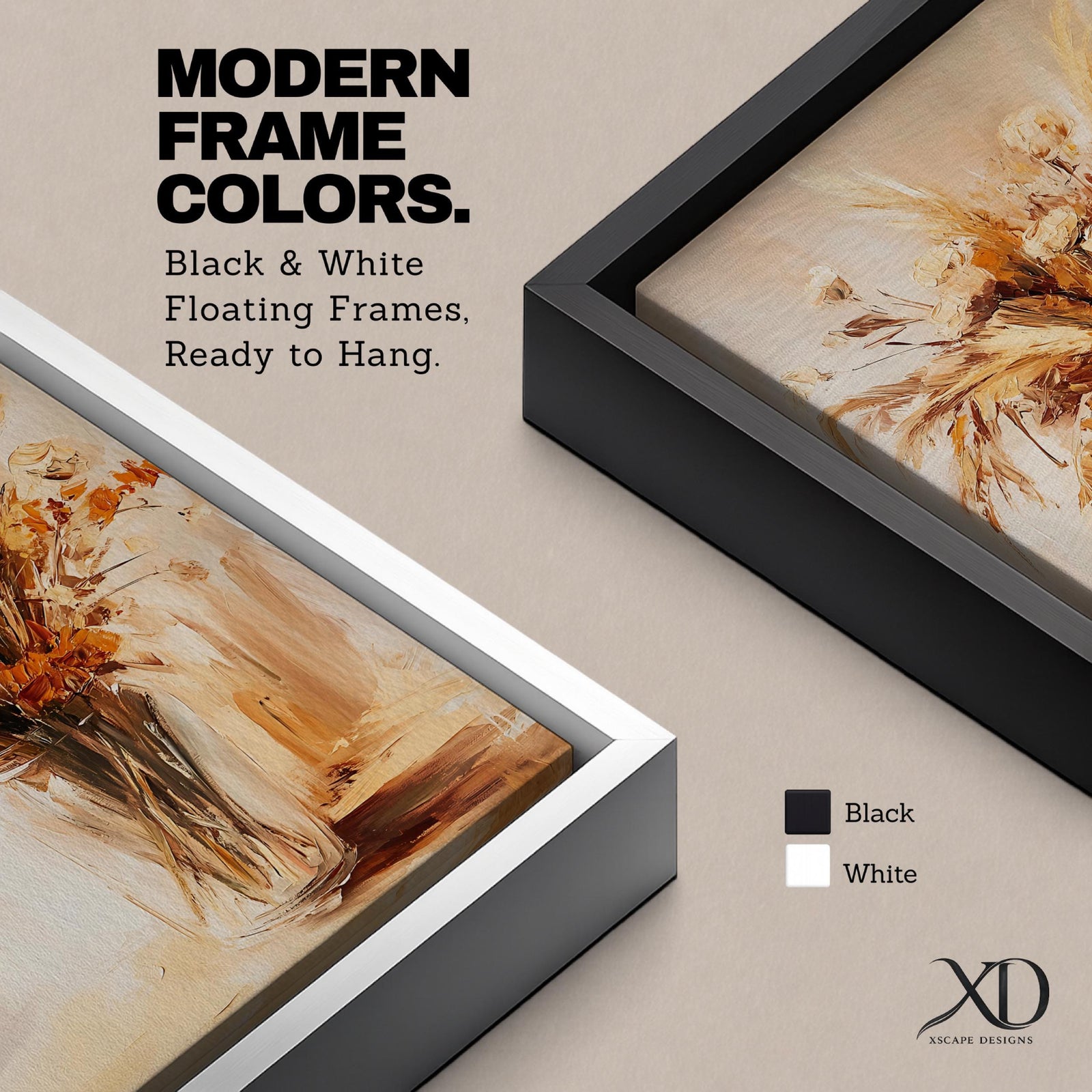 A framed canvas artwork depicting a dried floral bouquet in a vase, rendered in a vintage style with warm earthy tones. The composition features detailed dried flowers and grasses arranged naturally, capturing rustic botanical elements with a cottagecore aesthetic.
