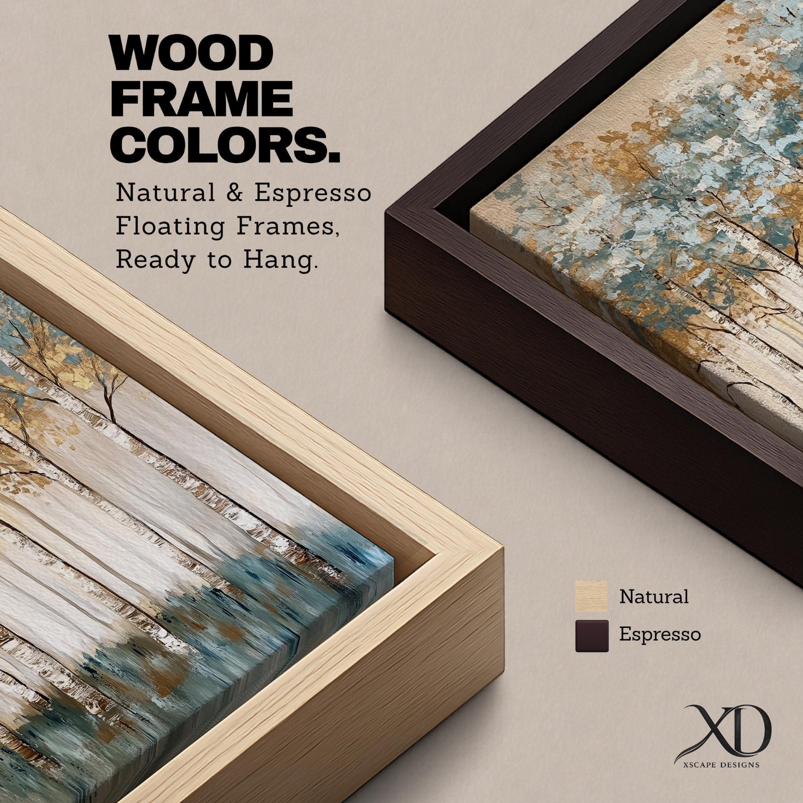 A vintage-style framed canvas wall art depicting a birch tree forest with slender white trunks and textured foliage in blue and gold hues. The composition captures a serene woodland scene with a painterly vintage aesthetic, emphasizing natural elements and vertical tree forms in a nature-themed artwork.