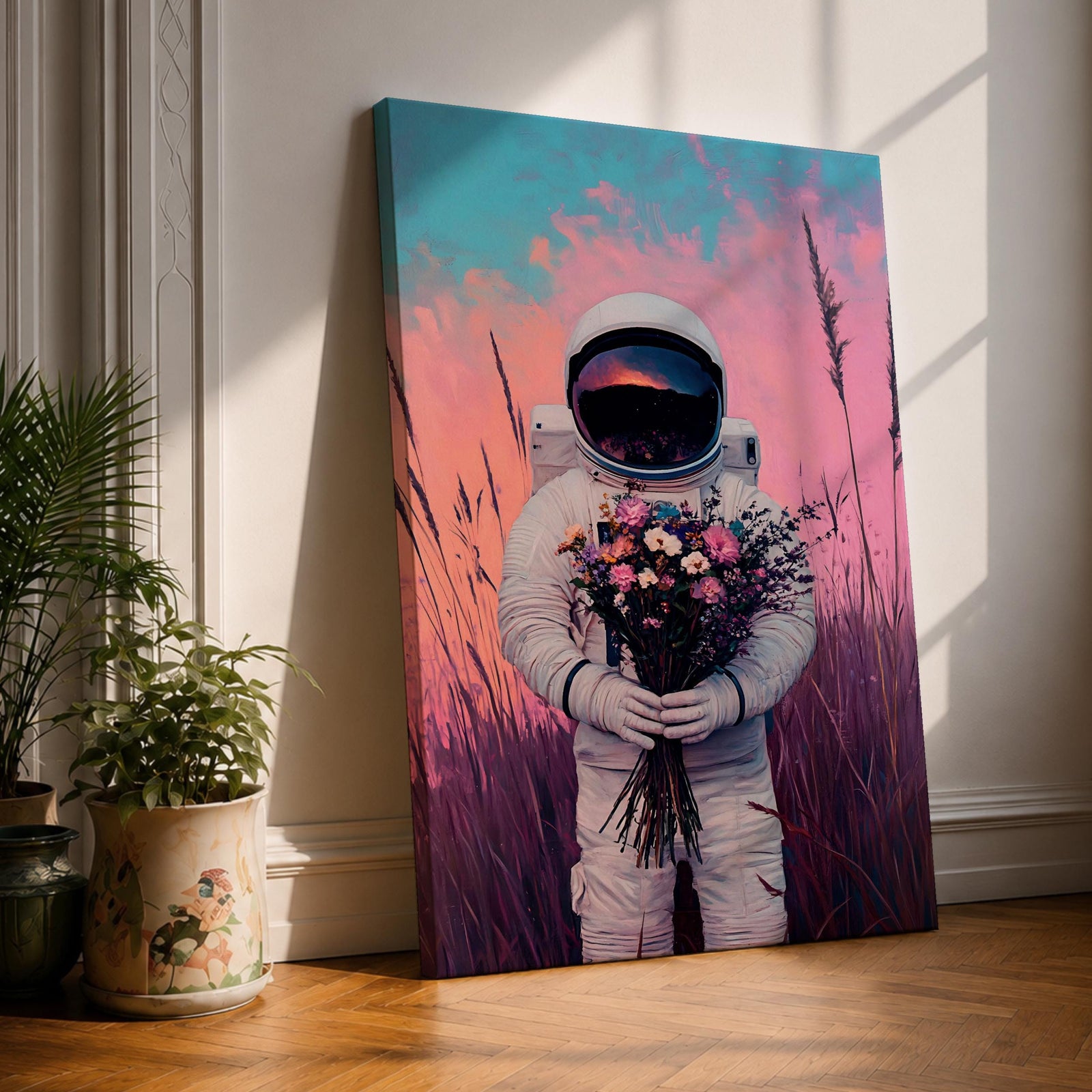 Astronaut Space Wall Art Cosmonaut Explorer Abstract Floral Symbol Gift Living Room Home Decor