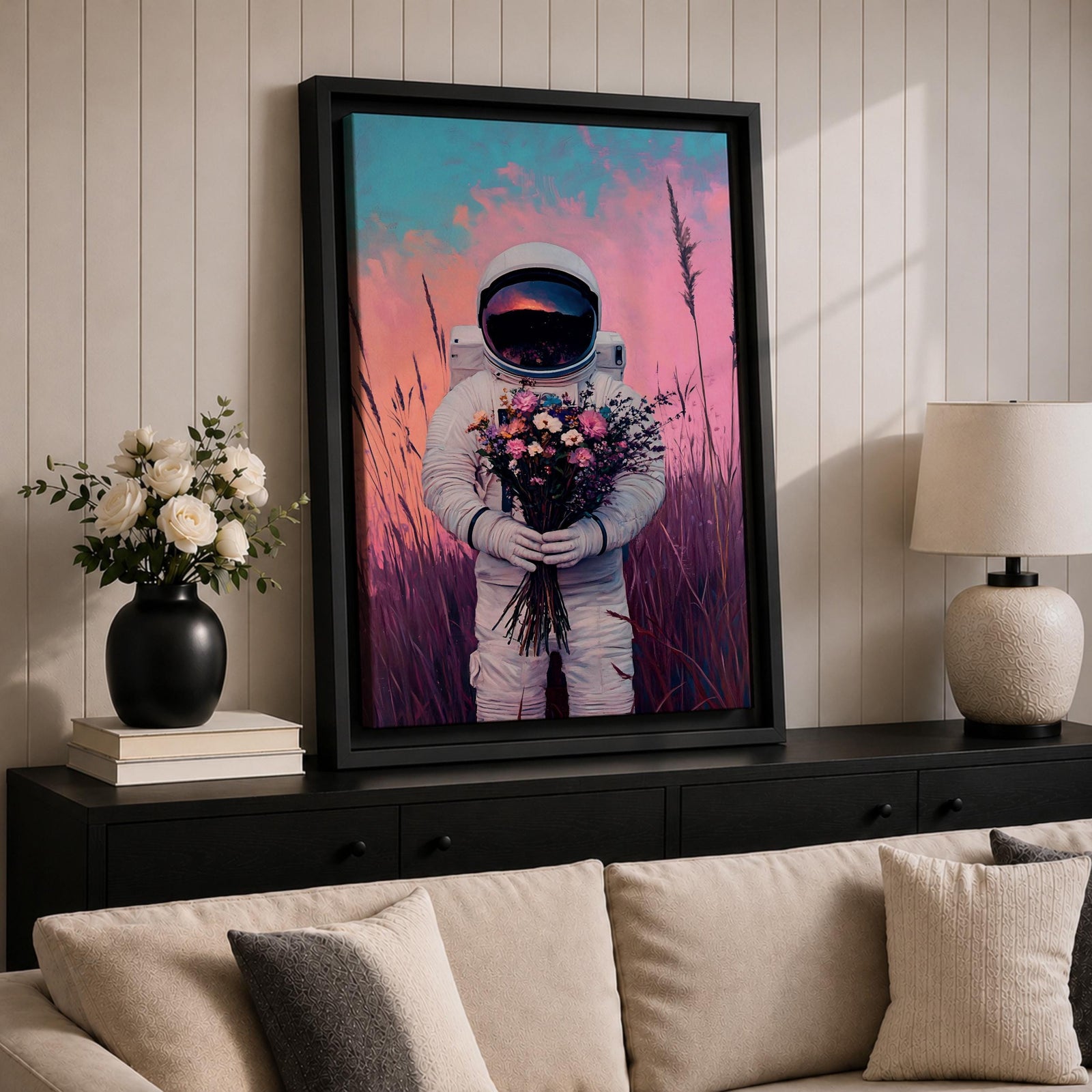 Astronaut Space Wall Art Cosmonaut Explorer Abstract Floral Symbol Gift Living Room Home Decor