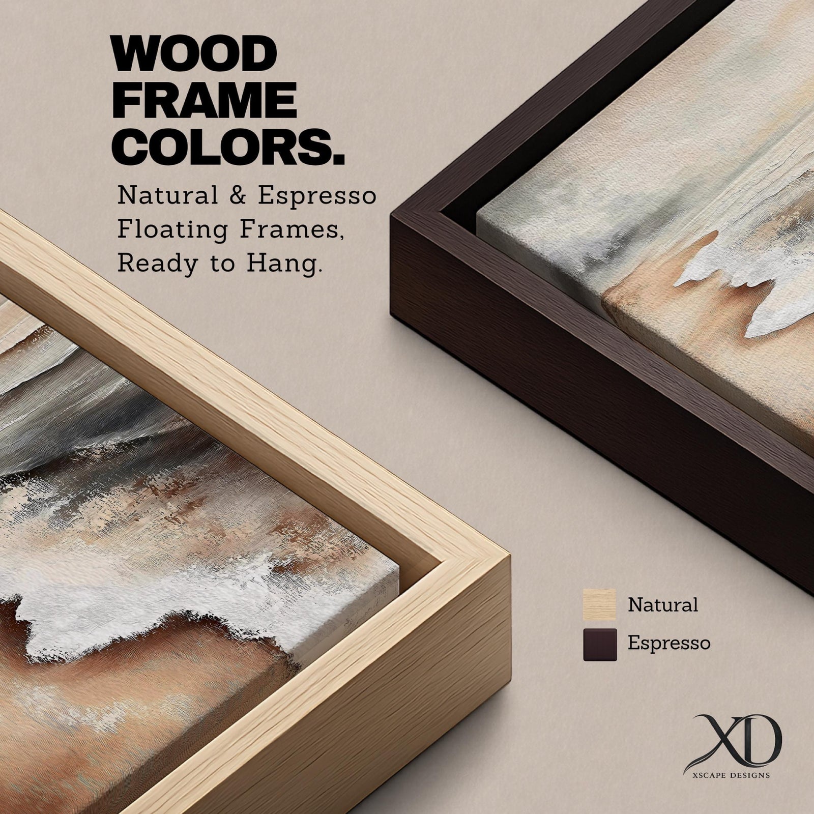 A framed canvas painting of a coastal seascape depicting waves gently washing onto a sandy beach under a cloudy sky. The artwork captures the natural landscape with realistic textures and muted tones, emphasizing the ocean shore and shoreline details in a classic style.
