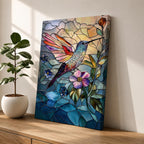 Hummingbird Bird Wall Art Nectar Flyer Floral Stained Glass Gift Living Room Home Decor
