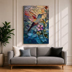 Hummingbird Bird Wall Art Nectar Flyer Floral Stained Glass Gift Living Room Home Decor