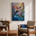 Hummingbird Bird Wall Art Nectar Flyer Floral Stained Glass Gift Living Room Home Decor