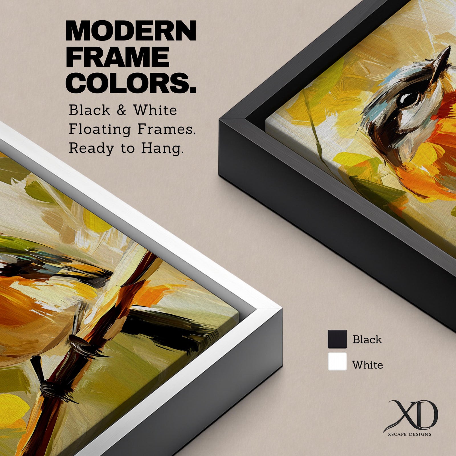 A vibrant impasto painting of a songbird perched on a branch, rendered with thick textured brushstrokes in warm tones. The artwork captures the bird's delicate features and lively posture against an abstract natural background, emphasizing expressive color and texture.