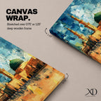 This geometric-style artwork reimagines Masjid an-Nabawi in Medina with angular, faceted forms in vibrant blue and teal shards, featuring the iconic green dome, tall minarets, and expansive courtyard filled with pilgrims under a warm orange sky, creating a modern, abstract, and spiritually dynamic representation of the Prophet's Mosque.