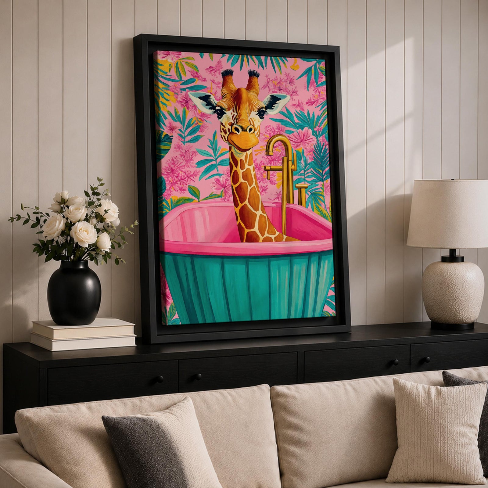 Giraffe Wildlife Wall Art Bathtub Animal Tropical Nature Gift Kids Nursery Bathroom Home Decor