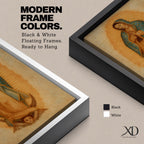 A framed vintage-style depiction of Our Lady of Guadalupe shows a praying woman draped in a starry mantle with a glowing aura, standing on a crescent moon supported by an angel's face, rendered in warm tones with a textured aged background.