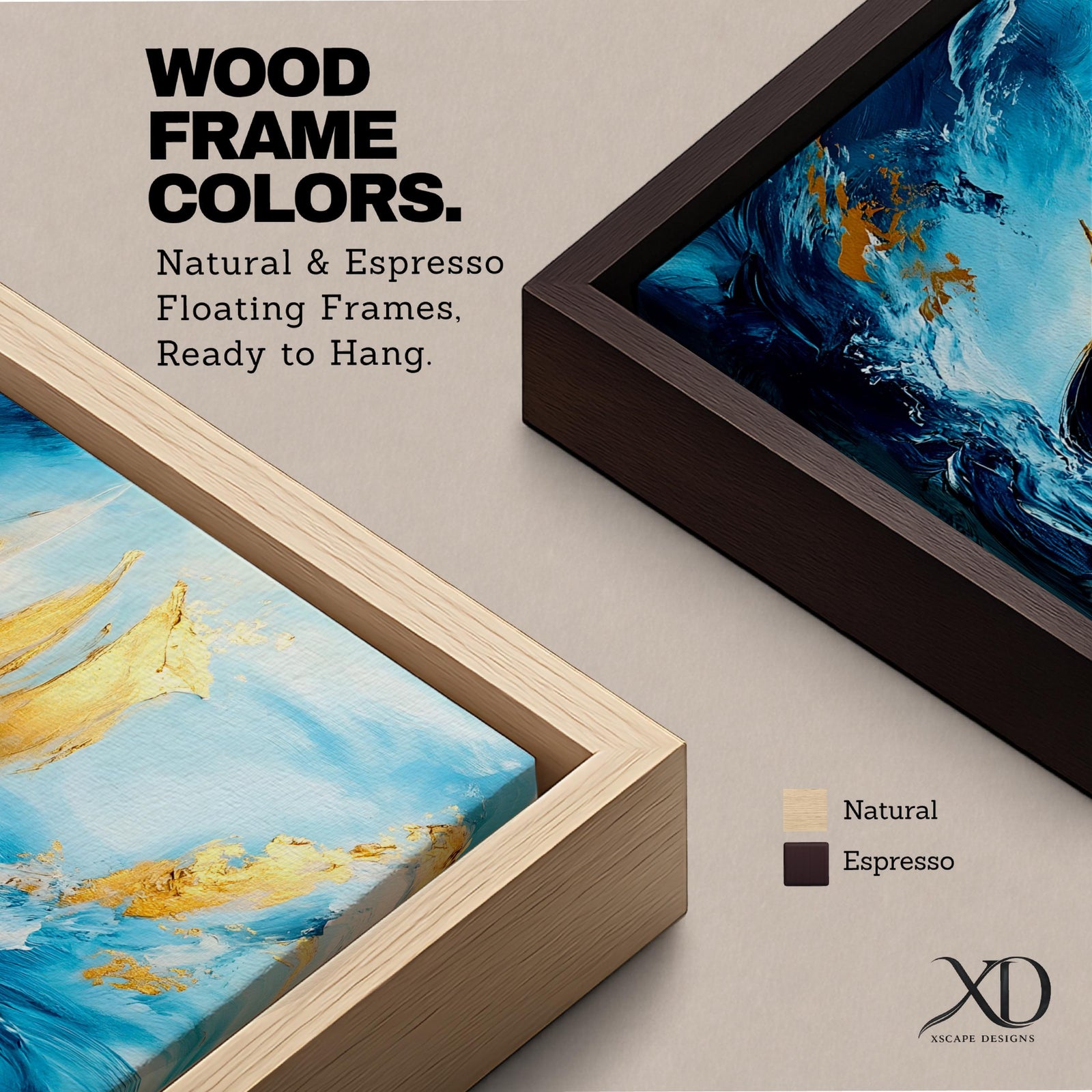 A panoramic abstract painting of a sailboat navigating powerful ocean waves, with sweeping blue tones and textured brushstrokes, featuring gold accented sails catching light as they rise against dynamic water movement, creating depth, motion, and contrast across an extra wide seascape composition.