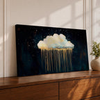 Cloud Panoramic Wall Art Abstract Gold Rain Extra Wide Framed Canvas Night Sky Decor
