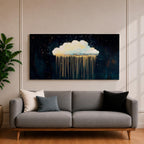 Cloud Panoramic Wall Art Abstract Gold Rain Extra Wide Framed Canvas Night Sky Decor