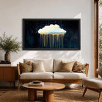 Cloud Panoramic Wall Art Abstract Gold Rain Extra Wide Framed Canvas Night Sky Decor