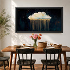 Cloud Panoramic Wall Art Abstract Gold Rain Extra Wide Framed Canvas Night Sky Decor