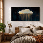 Cloud Panoramic Wall Art Abstract Gold Rain Extra Wide Framed Canvas Night Sky Decor