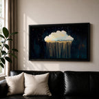 Cloud Panoramic Wall Art Abstract Gold Rain Extra Wide Framed Canvas Night Sky Decor