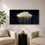 Cloud Panoramic Wall Art Abstract Gold Rain Extra Wide Framed Canvas Night Sky Decor