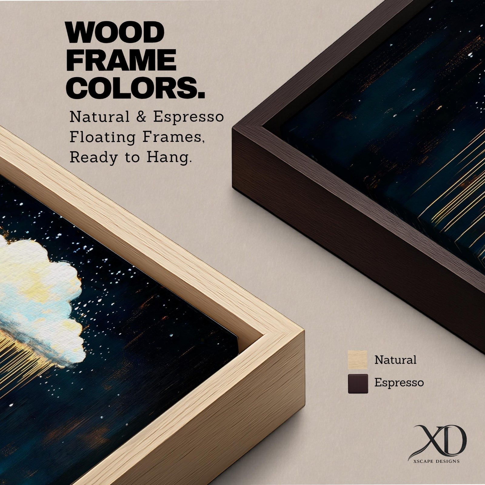 Cloud Panoramic Wall Art Abstract Gold Rain Extra Wide Framed Canvas Night Sky Decor