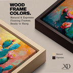 A panoramic textured painting of prickly pear cactus pads in rich teal tones adorned with blooming pink and coral flowers, set against a warm abstract desert background of golden orange and soft pastels, rendered with thick brushstrokes that create depth, contrast, and a vibrant southwestern composition.