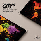 A panoramic typographic world map artwork displaying continents formed through layered text and subtle geographic outlines, rendered in a modern textured style with balanced spacing across an extra wide composition that combines clean cartographic structure with artistic surface depth and visual rhythm.