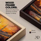 A panoramic painting of the Kaaba in Mecca surrounded by the Grand Mosque, set against a dramatic golden sunset sky with expressive brushstrokes and warm tones.