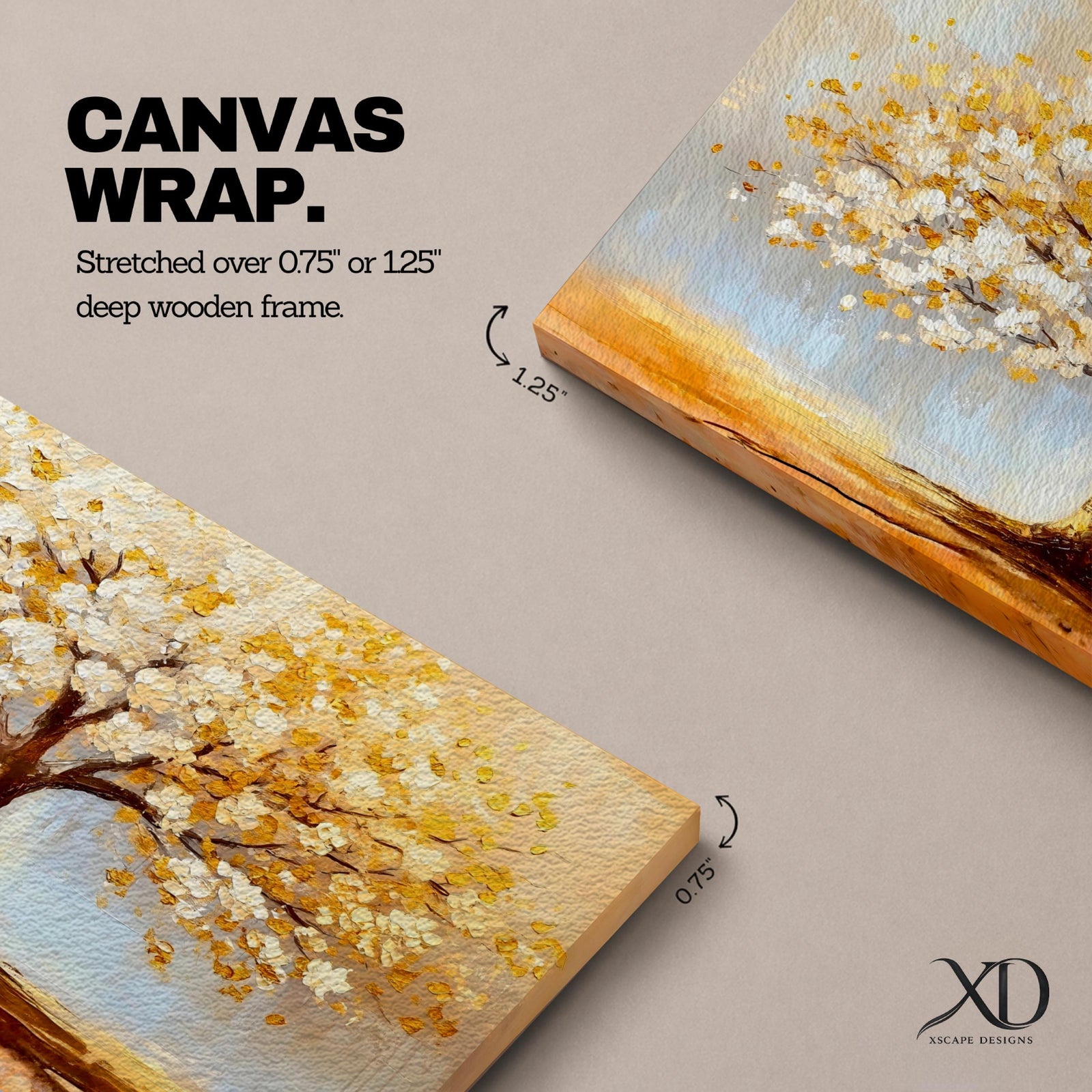 A panoramic painting of a golden tree with blooming leaves in soft white and gold tones, set against a dreamy abstract background with warm light and textured brushstrokes.
