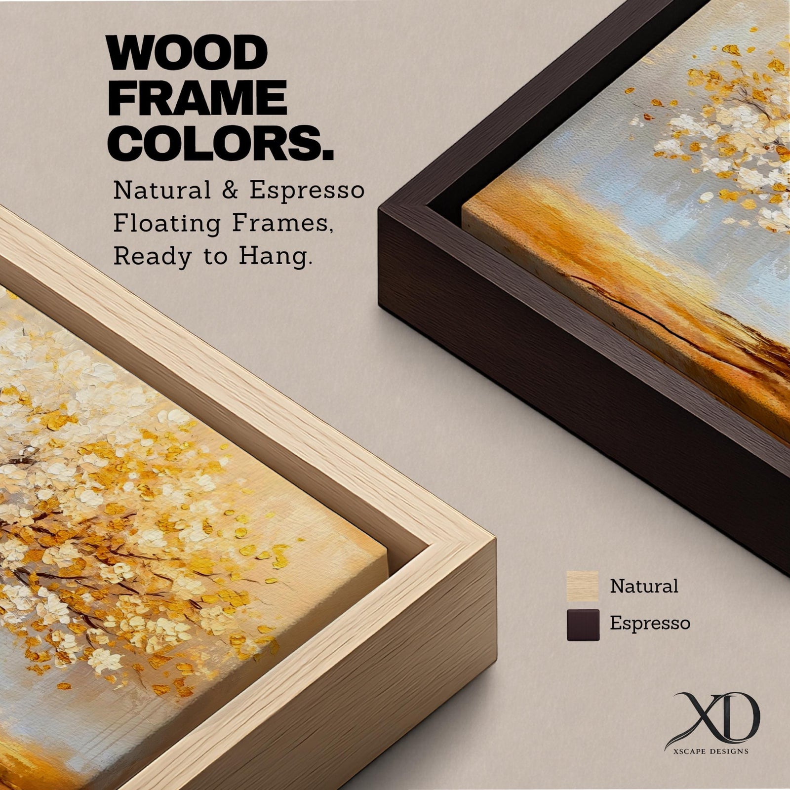 A panoramic painting of a golden tree with blooming leaves in soft white and gold tones, set against a dreamy abstract background with warm light and textured brushstrokes.
