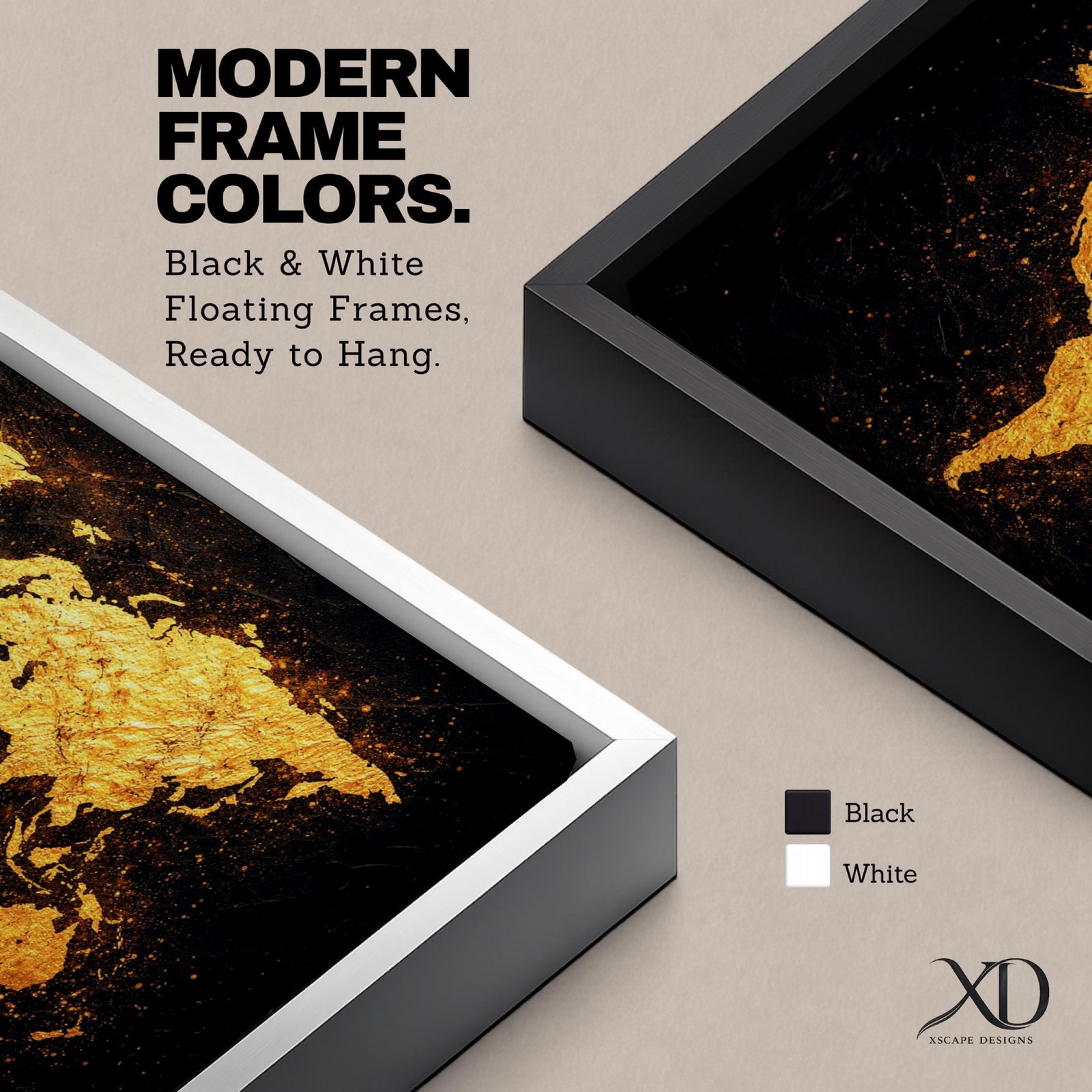Panoramic artwork of a world map rendered in textured metallic gold against a deep black background. The continents appear with rough painterly edges and splattered gold accents, creating a bold global composition with strong contrast and modern map styling.