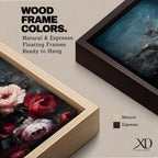 Panoramic oil-style painting of deep red and soft blush roses arranged in a lush bouquet against a dark moody background. Thick textured brushstrokes highlight layered petals, creating a dramatic romantic floral composition with rich shadows and painterly depth.