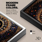 Panoramic artwork featuring golden Arabic calligraphy of Allah centered within an ornate circular Islamic mosaic pattern with deep blue, gold, and jewel toned geometric details.