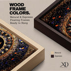 Panoramic artwork featuring golden Arabic calligraphy of Allah centered within an ornate circular Islamic mosaic pattern with deep blue, gold, and jewel toned geometric details.