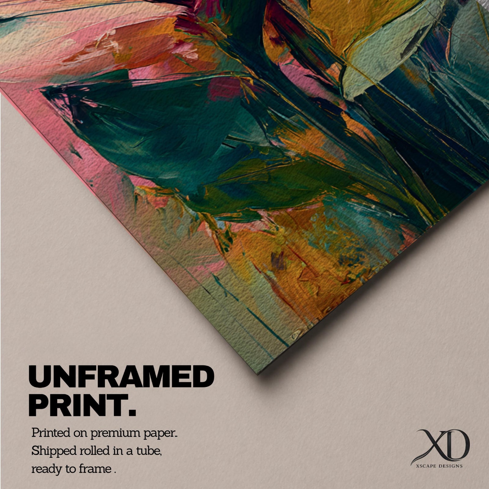 A tall vertical painting features bird of paradise flowers with elongated pointed petals in soft pink, peach, and coral tones, accented by bold green leaves and expressive layered brushstrokes, set against a blended background of pastel teal, warm yellow, and soft pink, creating a modern botanical composition with fluid movement and painterly texture.