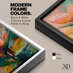 A tall vertical painting features bird of paradise flowers with elongated pointed petals in soft pink, peach, and coral tones, accented by bold green leaves and expressive layered brushstrokes, set against a blended background of pastel teal, warm yellow, and soft pink, creating a modern botanical composition with fluid movement and painterly texture.