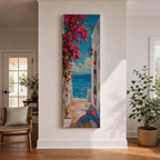 Santorini Long Narrow Vertical Wall Art Greek Island Village Gift Living Room Home Decor