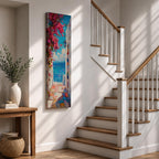 Santorini Long Narrow Vertical Wall Art Greek Island Village Gift Living Room Home Decor