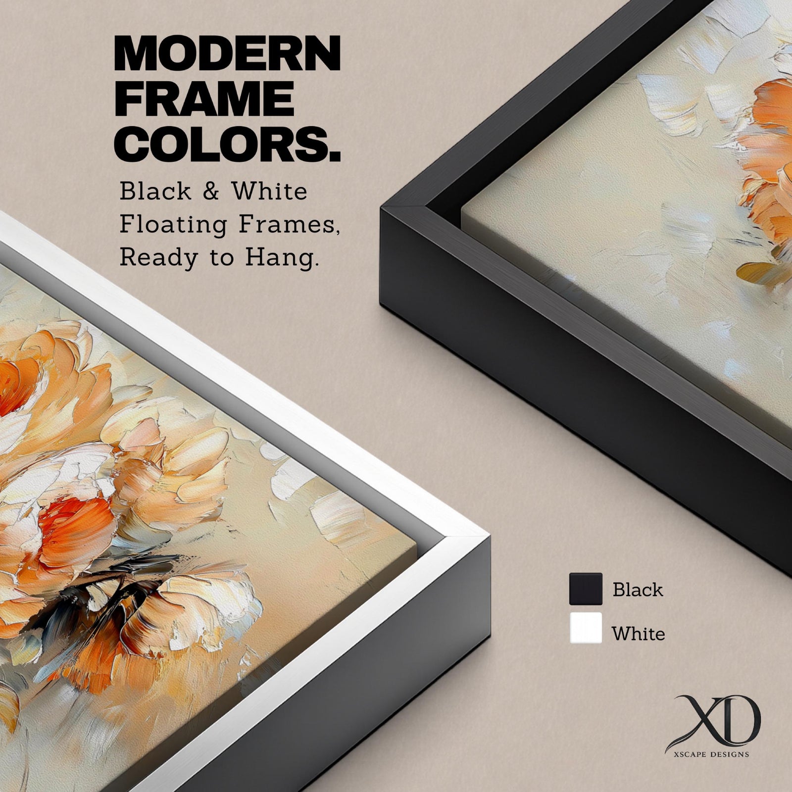 Panoramic floral painting of large blooming peony flowers with layered petals in warm peach and cream tones. Expressive palette knife brushstrokes create textured petals and soft shadows while the blossoms spread across the wide horizontal composition against a light neutral background.