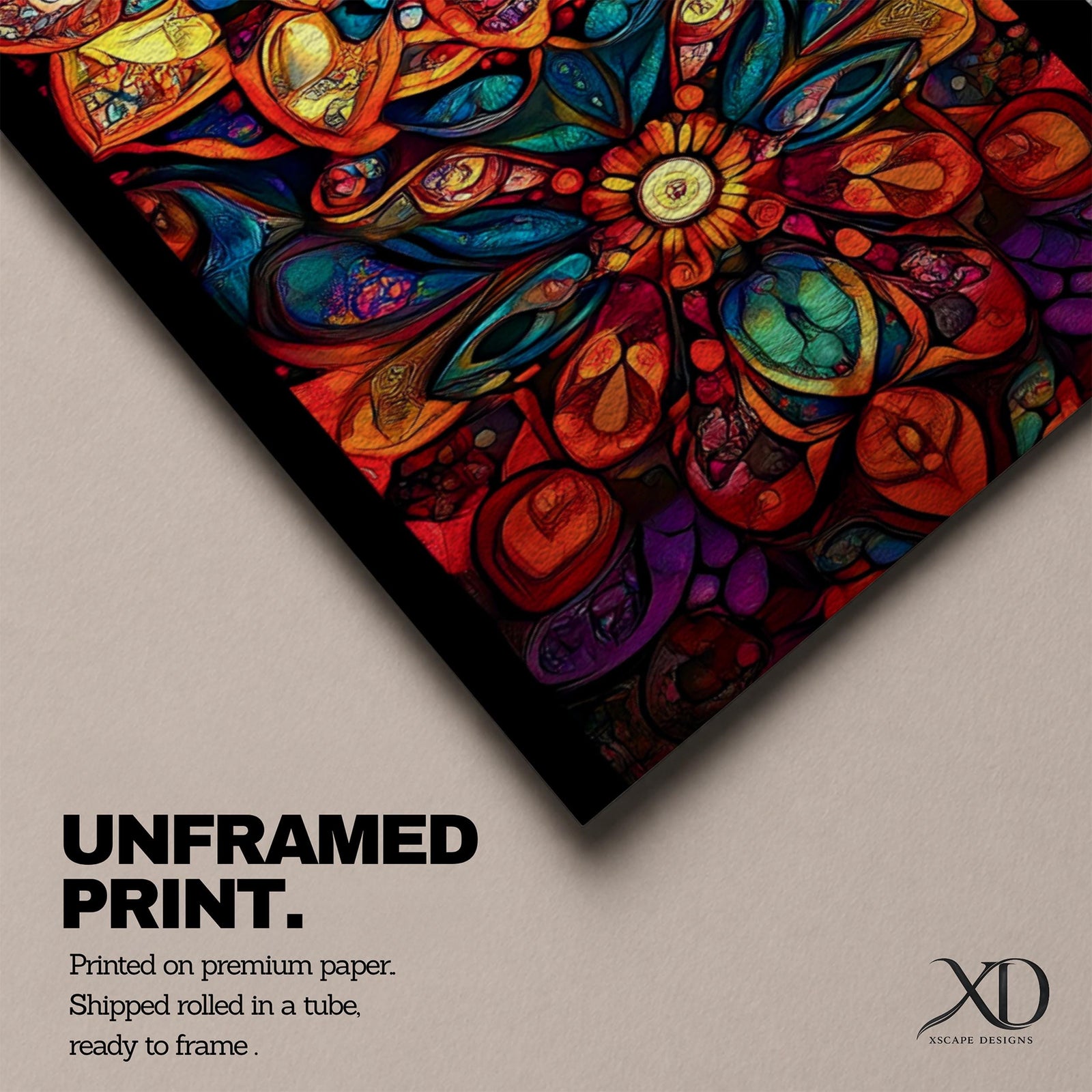 Panoramic artwork featuring a vibrant Islamic mandala composed of intricate arabesque and geometric patterns radiating from a central rosette, with layered symmetrical motifs in rich shades of red, orange, teal, blue, and gold set against a dark background, inspired by traditional Moroccan and Islamic ornamental design.