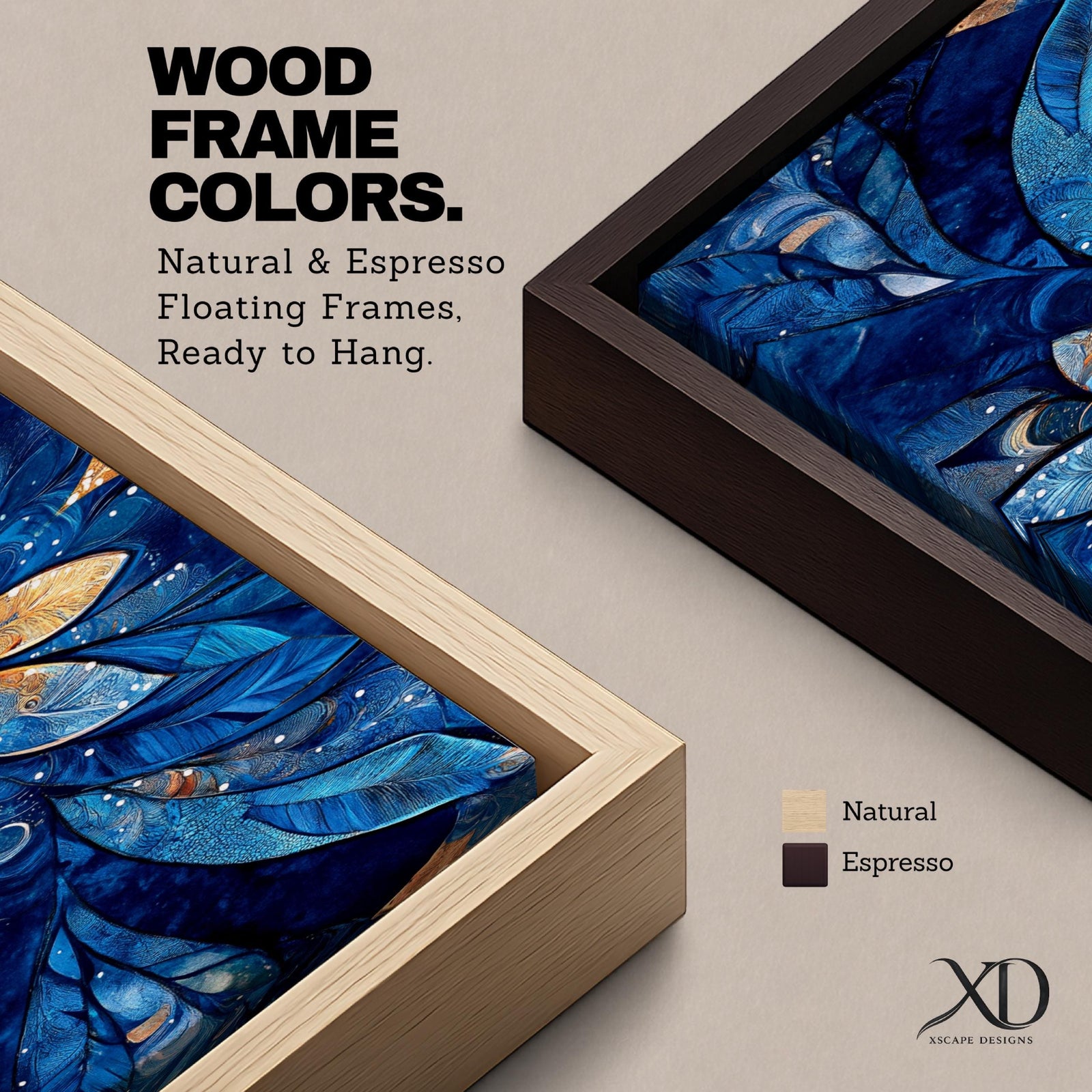Panoramic floral mandala artwork featuring a symmetrical lotus flower design with layered petals spreading outward in deep blue and gold tones, accented with delicate botanical shapes and watercolor textures that create an intricate ornamental pattern across a wide horizontal composition.
