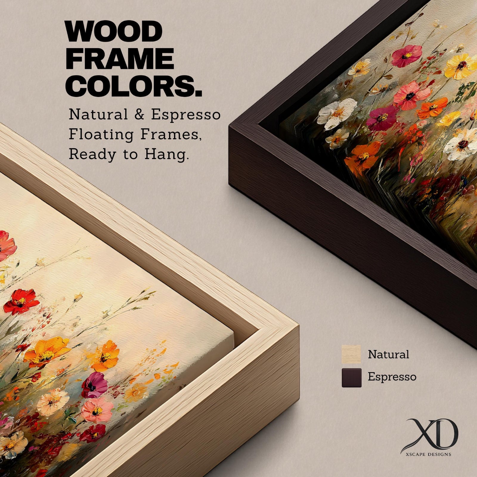 Panoramic painting of a wildflower meadow filled with blooming poppies, daisies, and colorful field flowers rising from soft grasses, rendered with expressive brushstrokes and warm natural tones of red, yellow, cream, and pink against a light atmospheric background forming a wide botanical landscape composition.