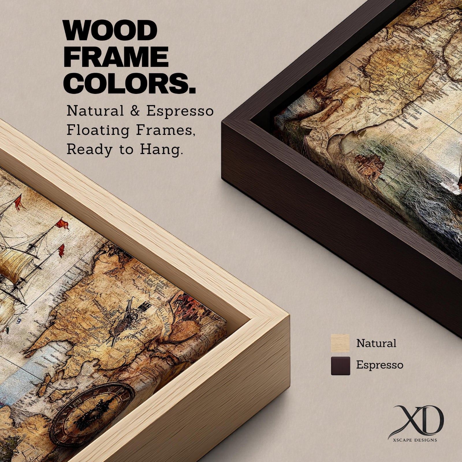 Panoramic vintage style artwork depicting an old world map with a detailed sailing ship navigating across the ocean, surrounded by antique cartographic illustrations, compass elements, and aged parchment textures forming a classic nautical exploration scene.