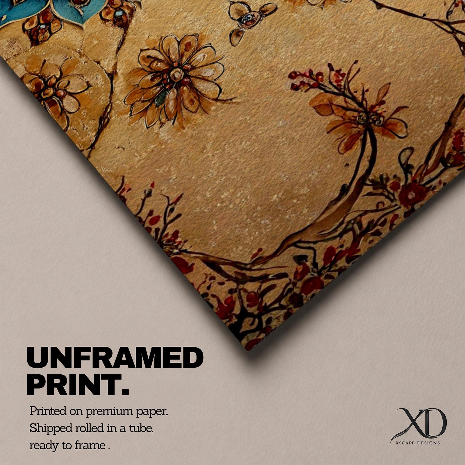A panoramic ornamental painting featuring a detailed Islamic mandala with layered floral petals and geometric arabesque patterns radiating from a central rosette, rendered in rich turquoise, coral, and gold tones against a textured warm background with symmetrical decorative motifs extending across the horizontal composition.