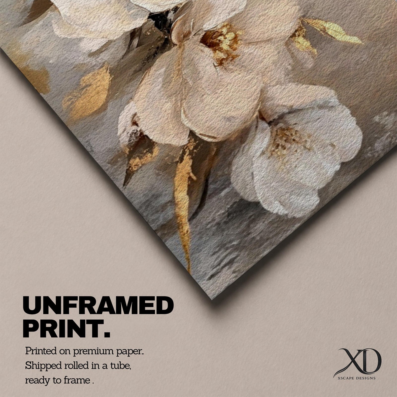 A panoramic textured painting of large white magnolia flowers arranged across a soft neutral background with layered petals and gold accented leaves, rendered with thick painterly brushstrokes that create depth and texture while the blossoms stretch across the wide horizontal composition.